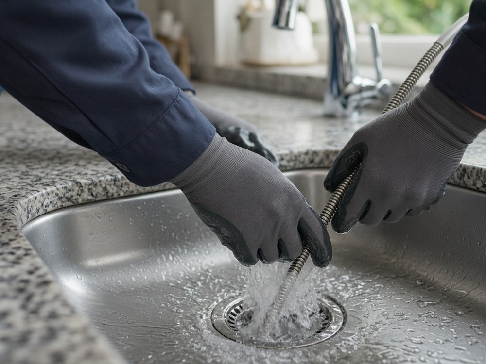 Technician clearing a residential drain line